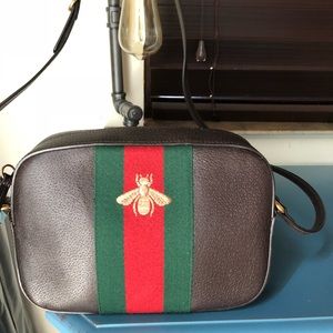Gucci Bee Red and Green stripe leather crossbody
